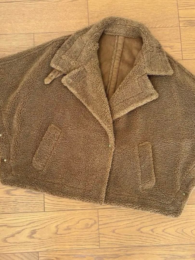 ボアポンチョコート　ブラウン