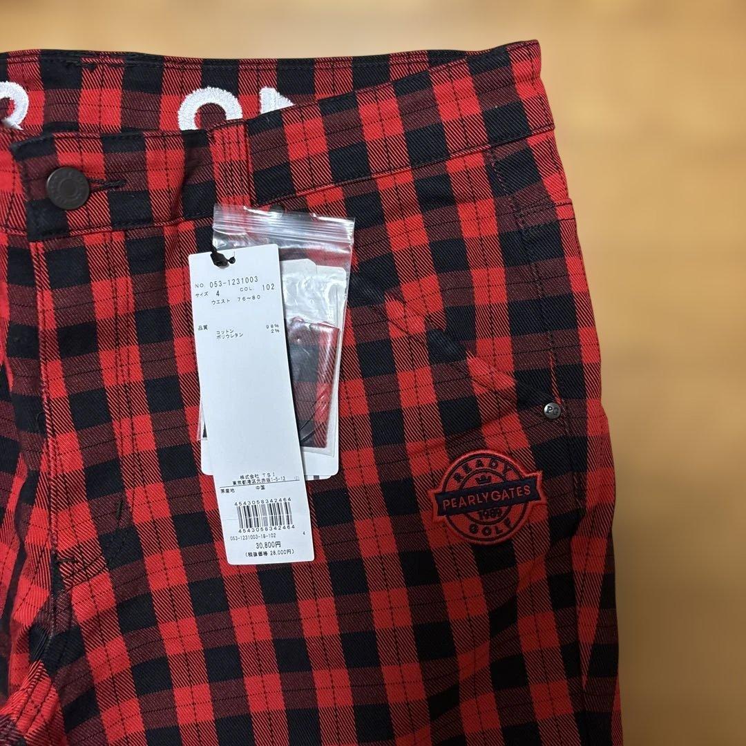 ☆新品☆パーリーゲーツPearlyGates赤黒チェックパンツM春秋
