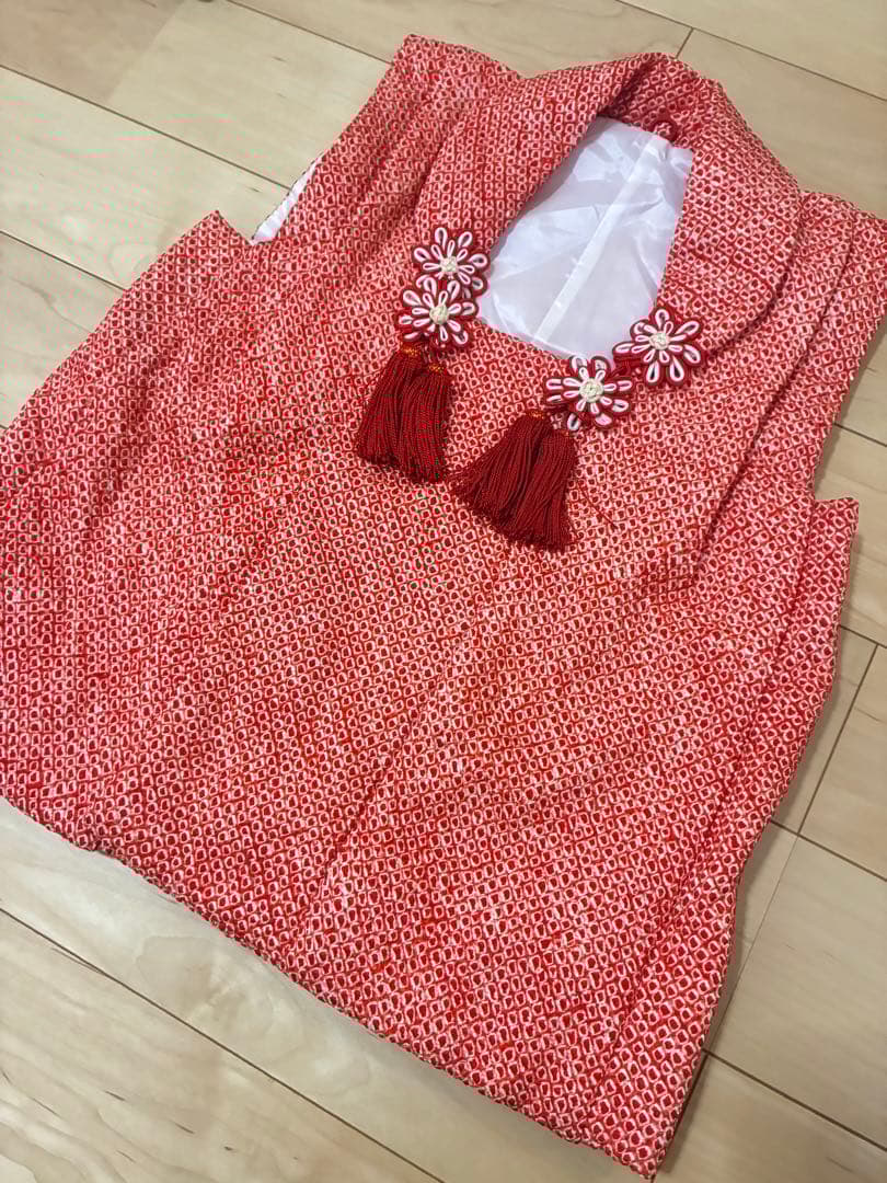 3歳七五三 古典柄レトロ着物と総絞り被布セット