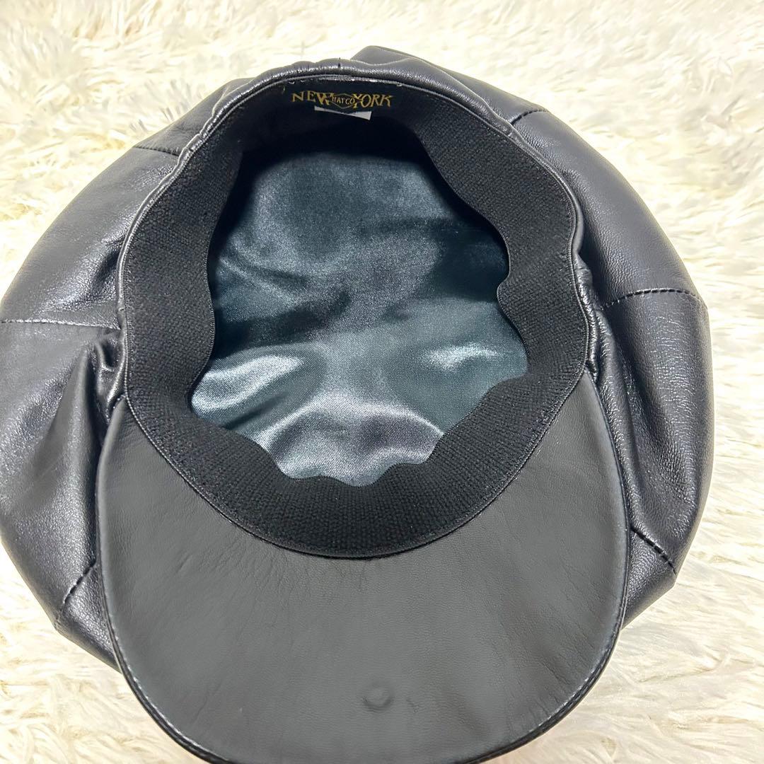 美品　newyork hat ラムスキン　ビッグアップル　キャスケット　本革　黒