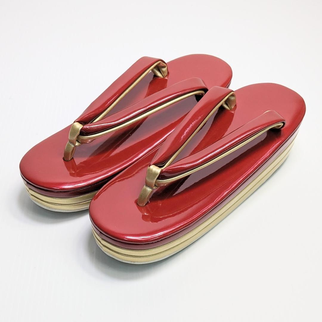 和装 草履 バッグ セット エナメル 赤 金 ゴールド フリーサイズ w56-1
