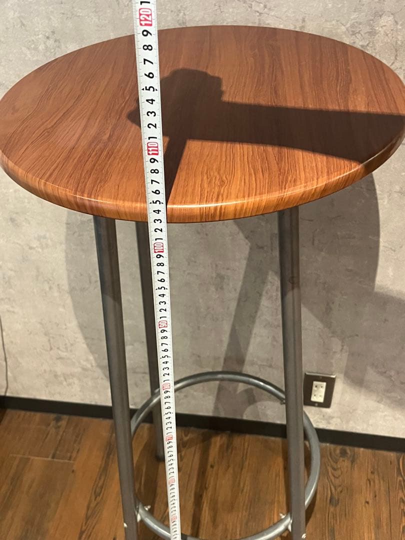 木製円形テーブルとバースタイル椅子2脚セット
