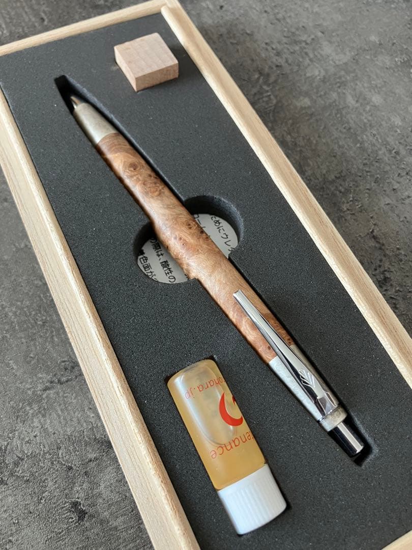 野原工芸　新型シャープペン　楓瘤斑紋純銀色金具　固定式口金付　SANZOクリップ