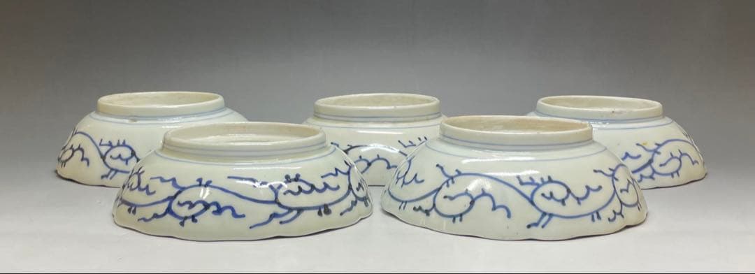 古伊万里　染付　蛸唐草文　松竹梅　膾皿　なます皿　5客　Ka334