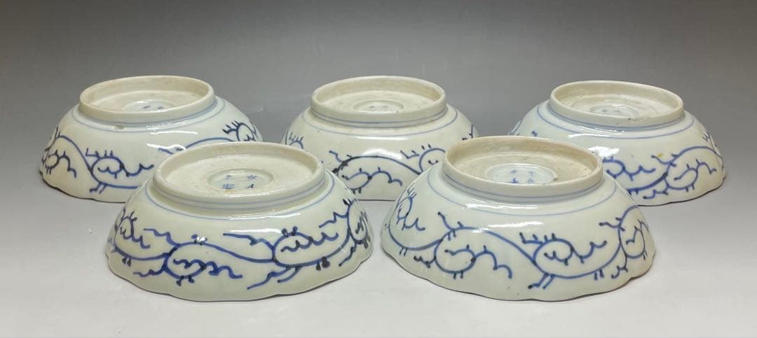 古伊万里　染付　蛸唐草文　松竹梅　膾皿　なます皿　5客　Ka334