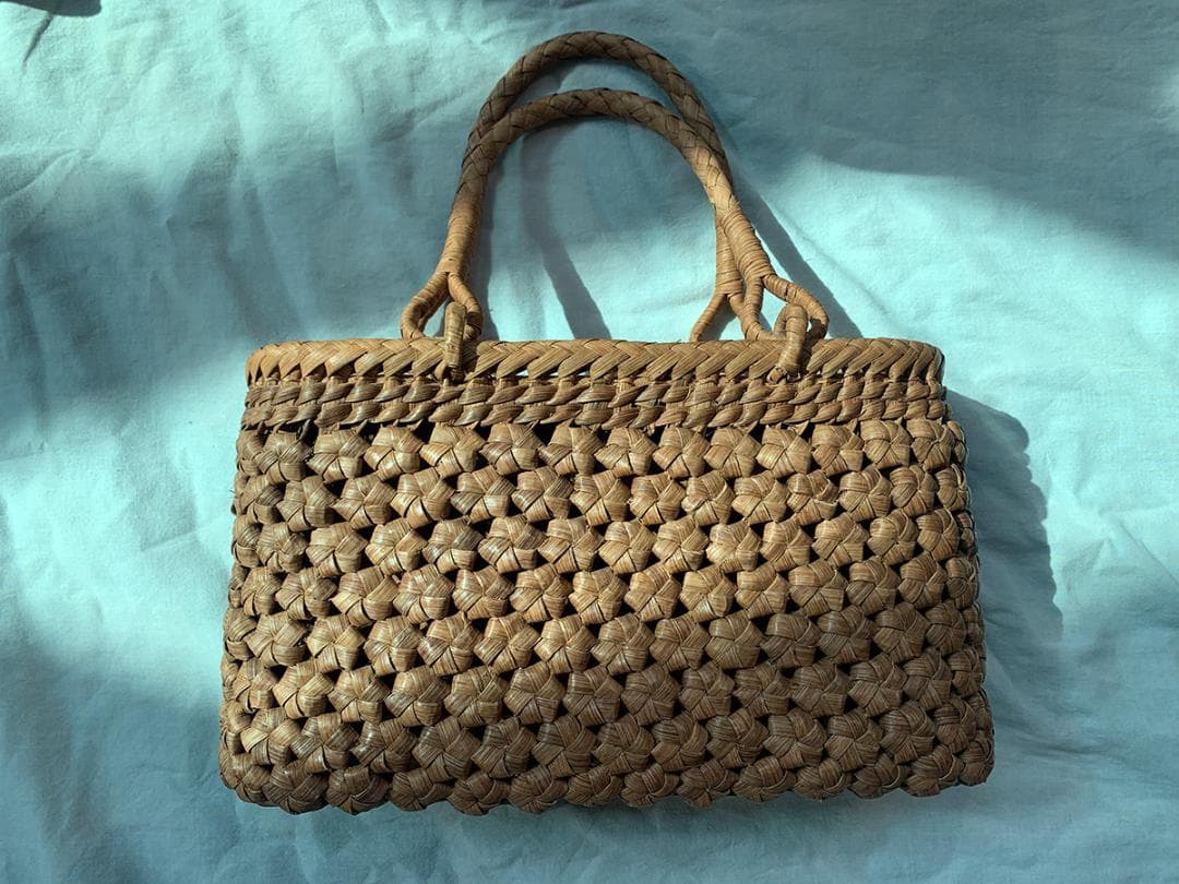 ✨美品✨六角花結び編み 山葡萄 かごバッグ 職人手編み 手提げ 内布付き