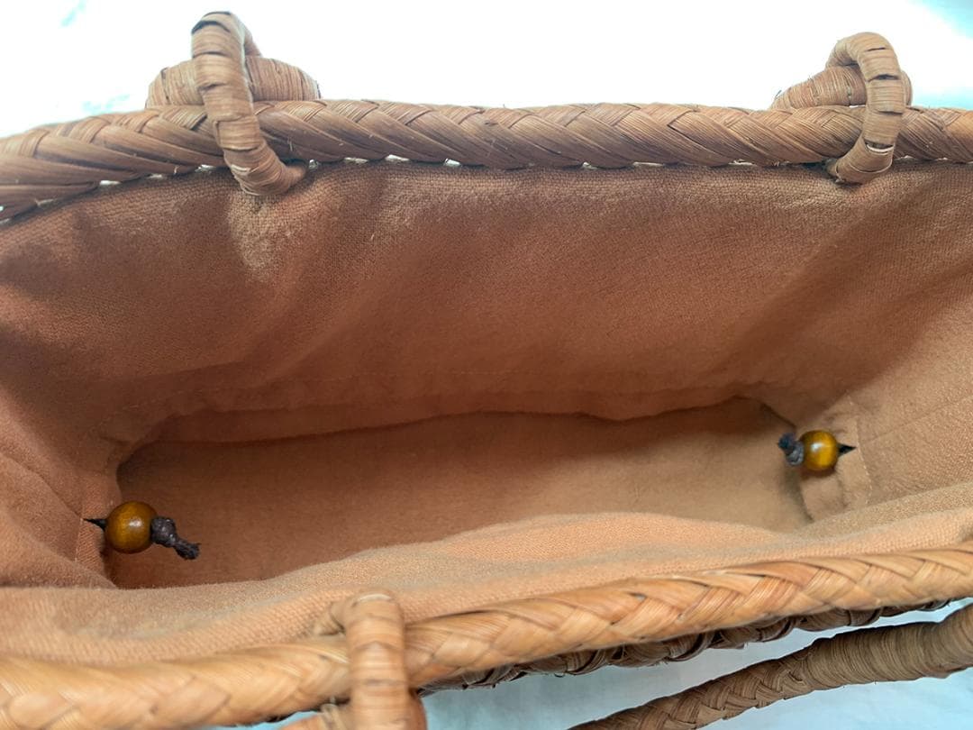 ✨美品✨六角花結び編み 山葡萄 かごバッグ 職人手編み 手提げ 内布付き