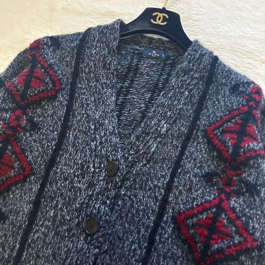 エトロ カーディガン ジャカード カウチン 42 高級 イタリア製 ネイティブ柄