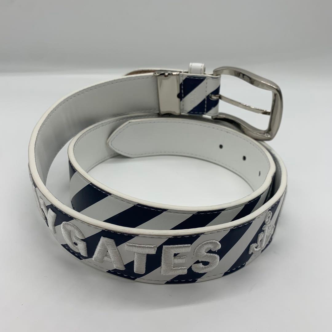 美品✨パーリーゲイツ ベルト ストライプ 刺繍ロゴ メンズ レザー ホワイト