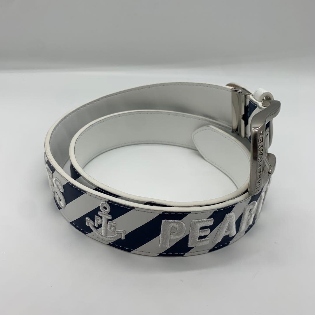 美品✨パーリーゲイツ ベルト ストライプ 刺繍ロゴ メンズ レザー ホワイト