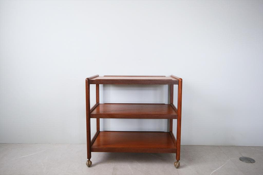 英国アンティーク木製キッチンワゴン/トロリーテーブル/チーク材机(92-136)