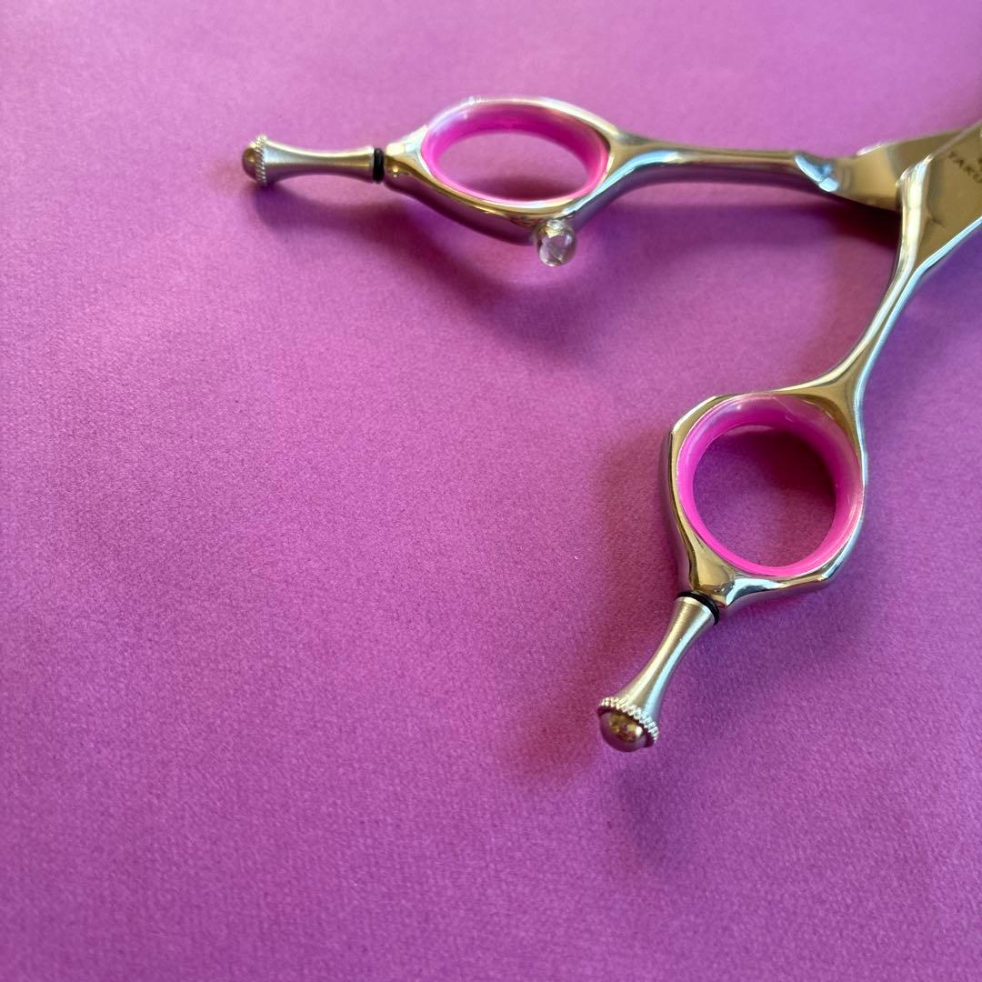 犬用トリミングハサミ ステンレス ピンク カーブシザー ギザ刃
