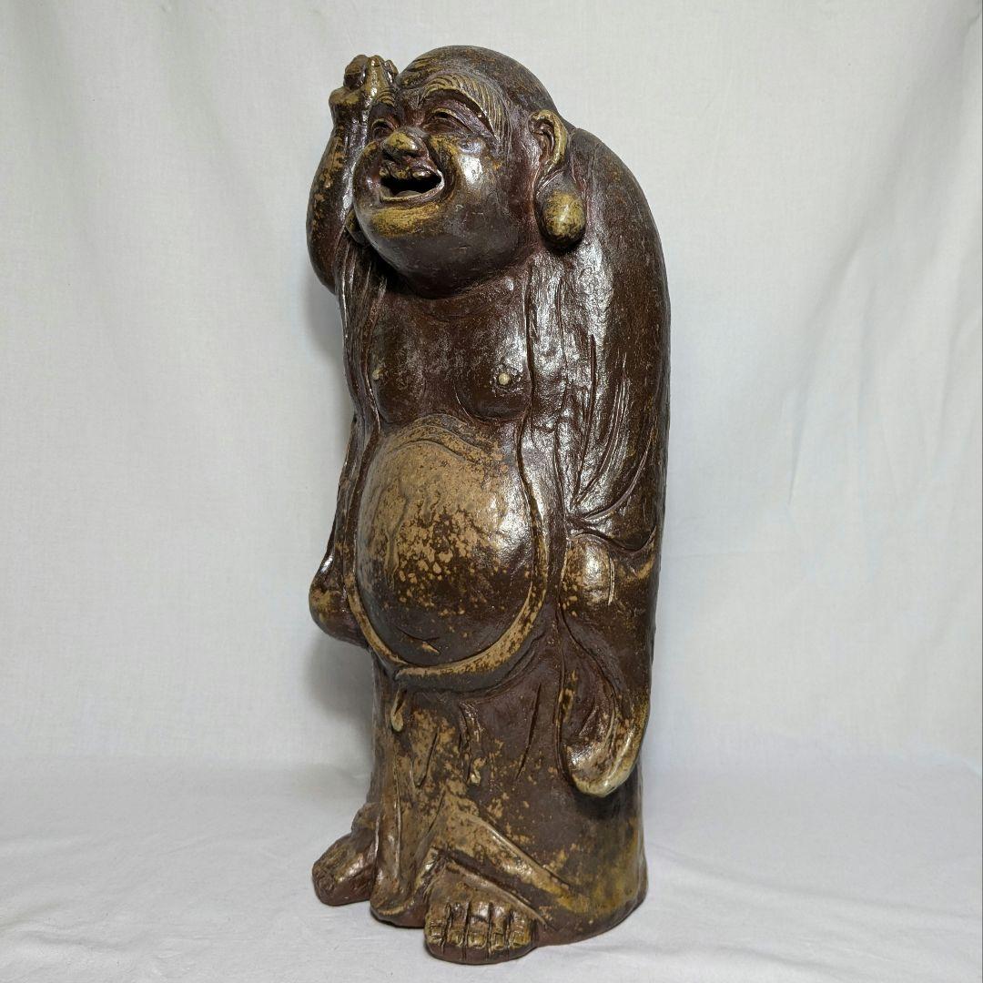 備前焼 布袋尊像 布袋様 七福神 置物 縁起物 伏香炉 インテリア 工芸品 陶像