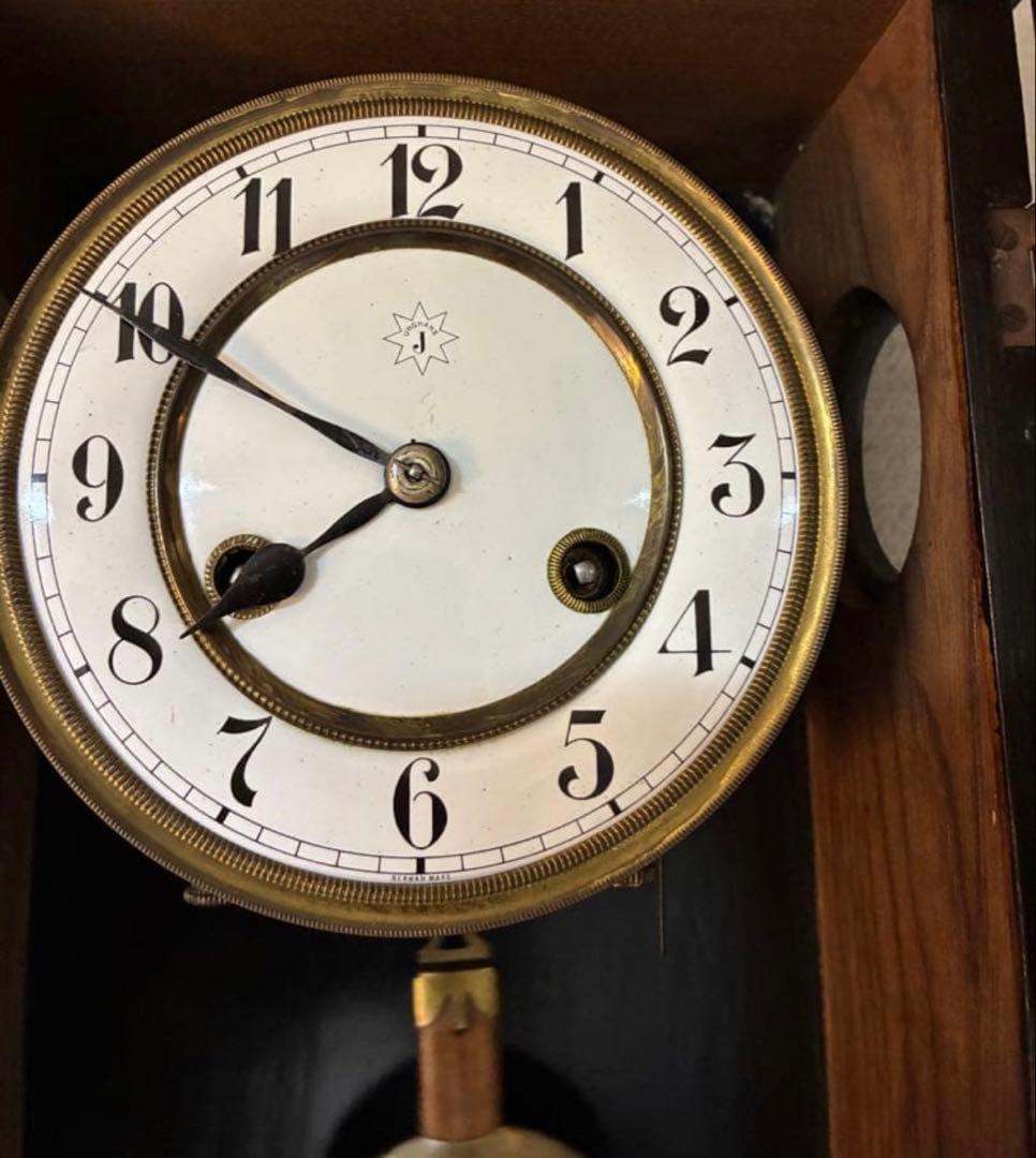 ドイツ製　ユンハンス　柱時計　掛け時計　古時計　アンティーク　琺瑯