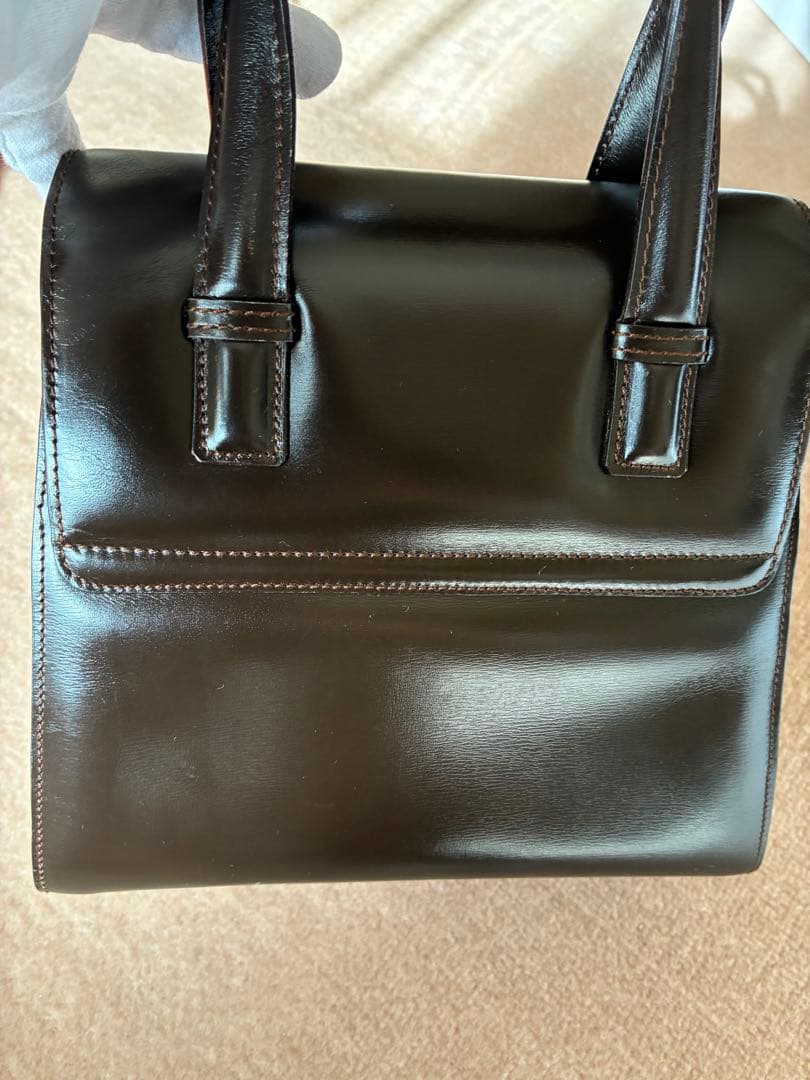 ロエベ　ダークブラウン レザー ハンドバッグ