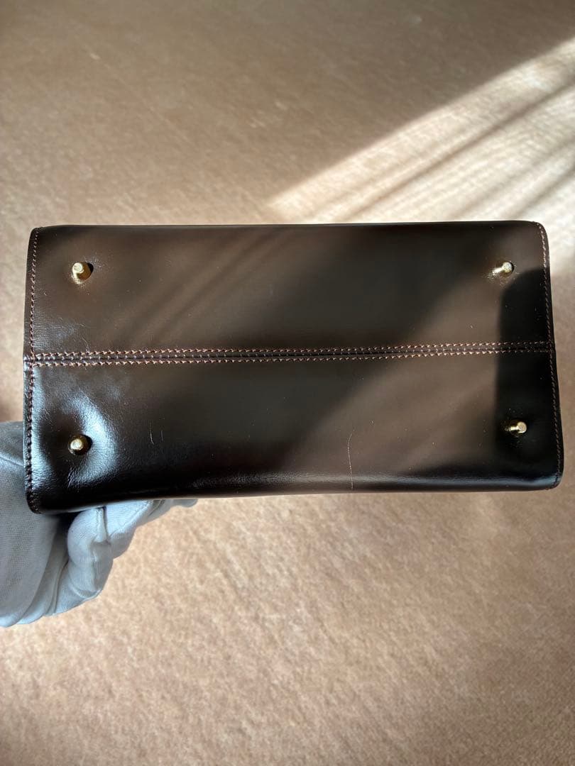 ロエベ　ダークブラウン レザー ハンドバッグ