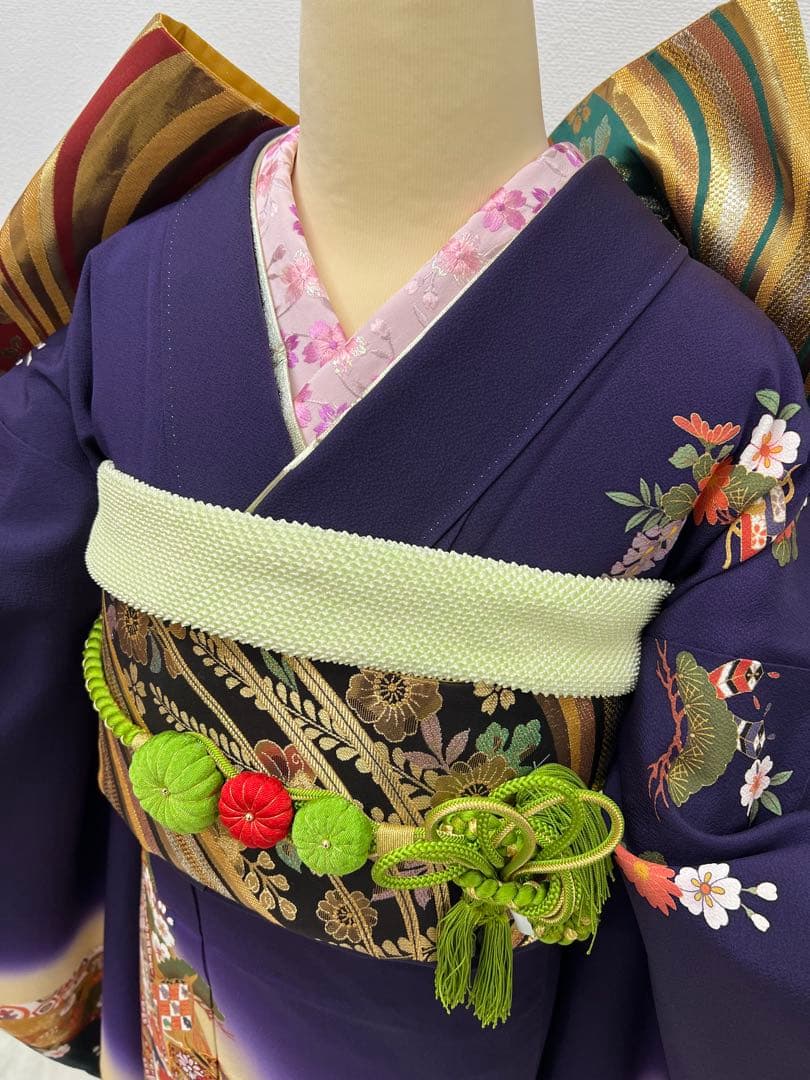 振り袖　フルセット　長襦袢付　成人式　金彩加工　刺繍入り　全通袋帯　727