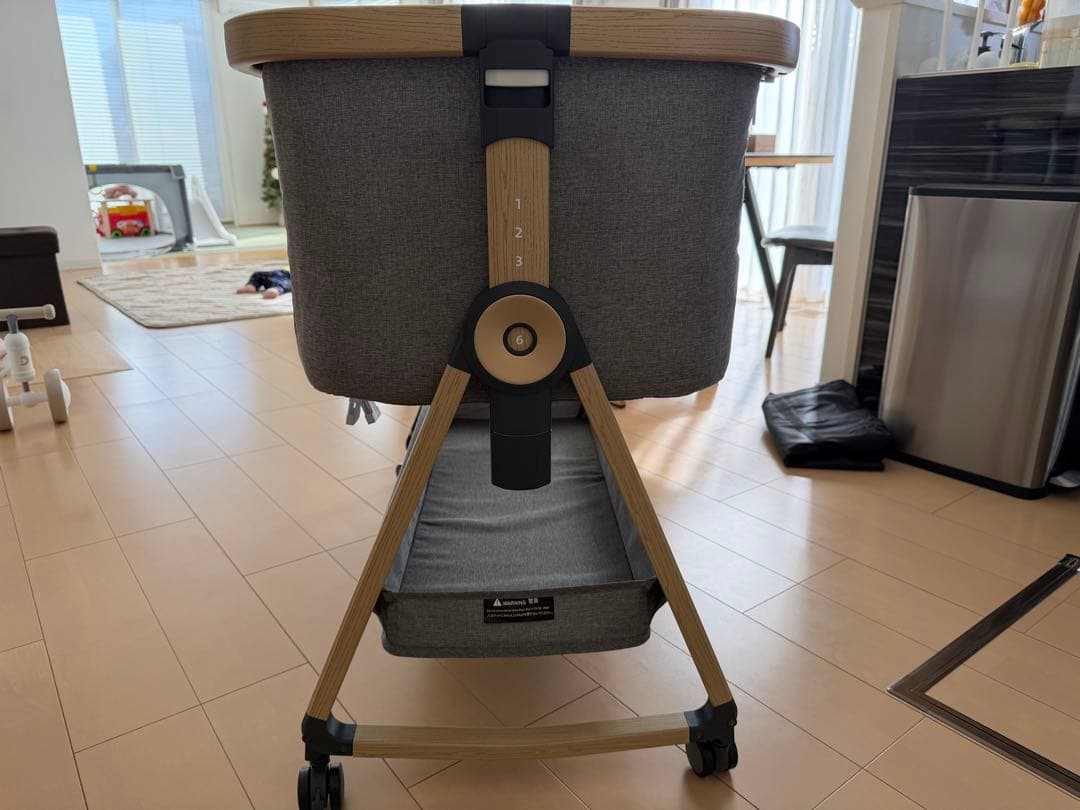 グレー ベビーベッド キャスター付き