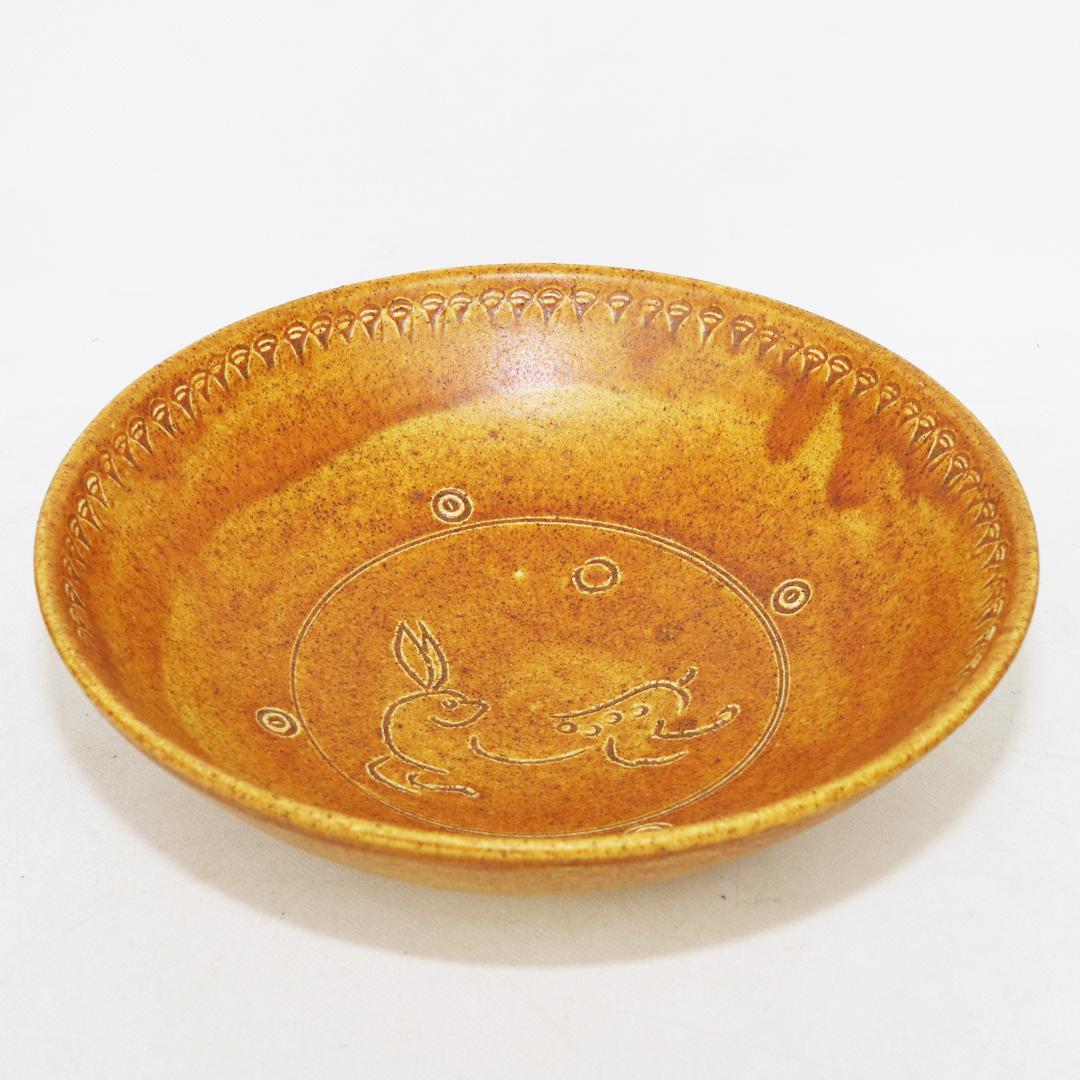 大樋 年郎 十代長左衛門 大樋釉 うさぎ文 鉢　菓子鉢 共箱