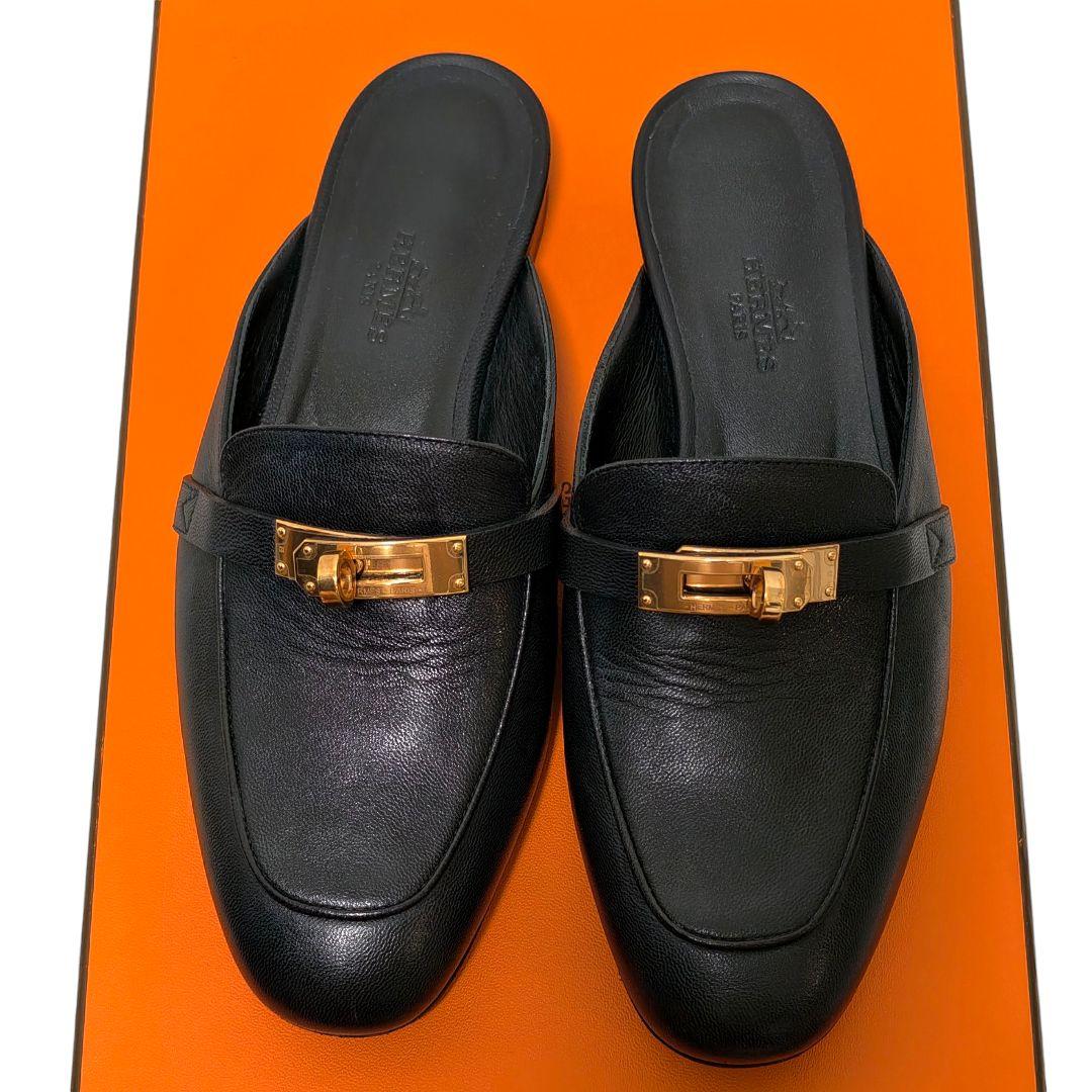 HERMES オズ ミュール 35 ピンクゴールド レザー ノワール