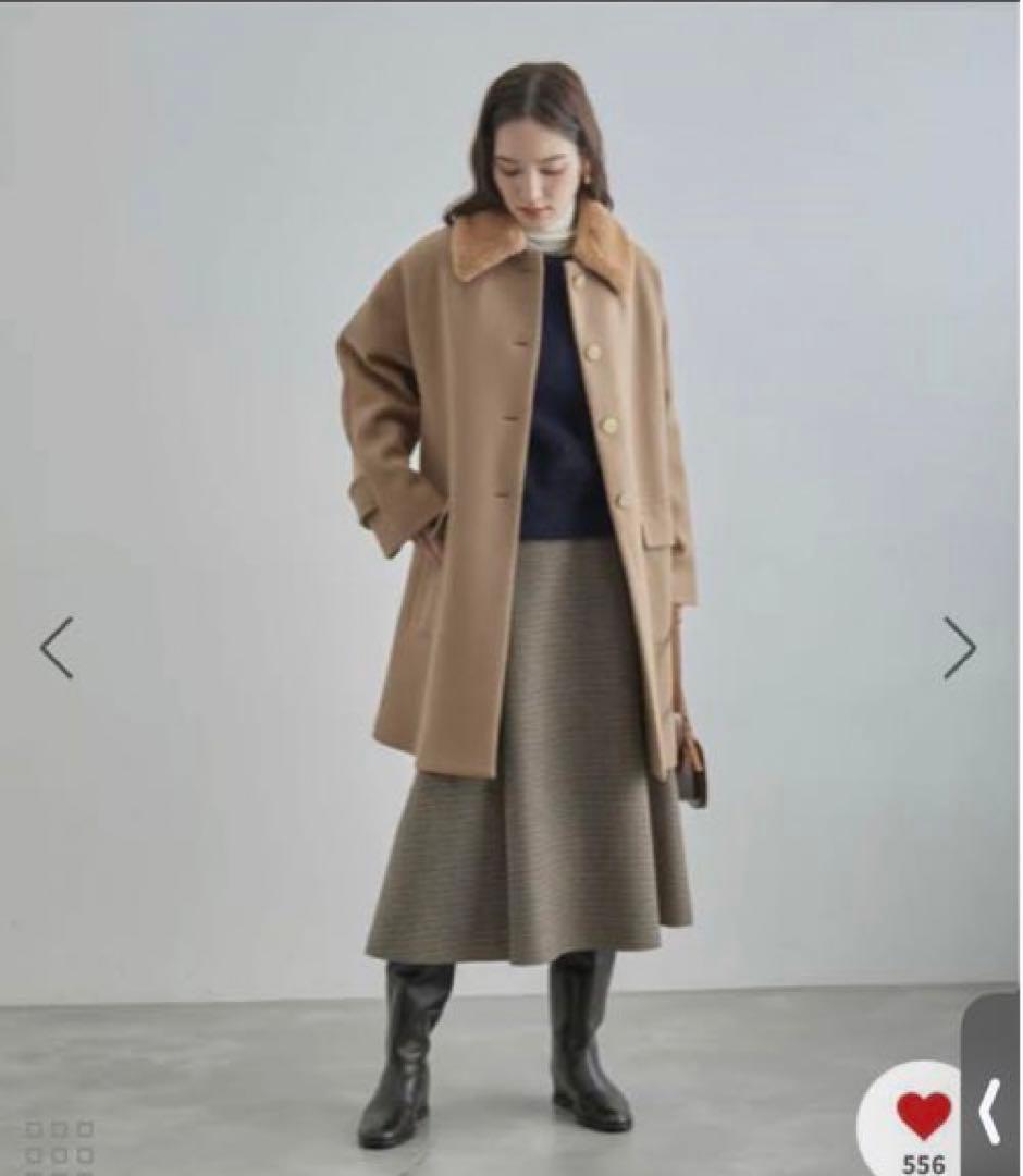 新品　ROPÉ 2wayノーカラー/エコファー付け襟メルトンAラインミドルコート