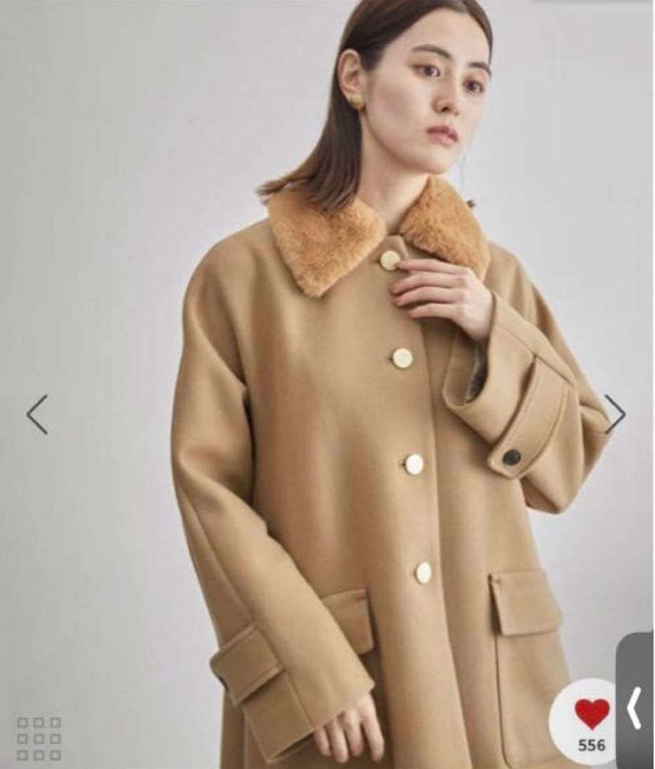 新品　ROPÉ 2wayノーカラー/エコファー付け襟メルトンAラインミドルコート