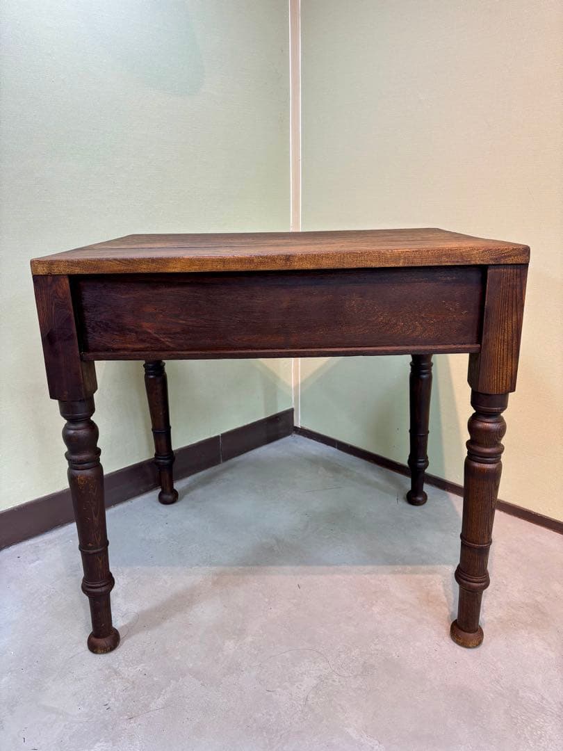 古家具 アンティーク机 2杯引き出し サイドテーブル ろくろ脚 無垢