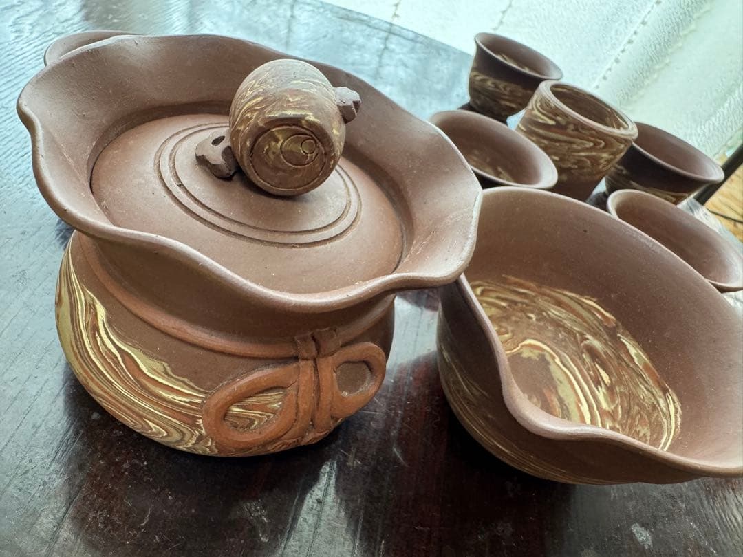 煎茶道具　東城山 一角　名工　作家もの　練込 茶器セット　マーブル