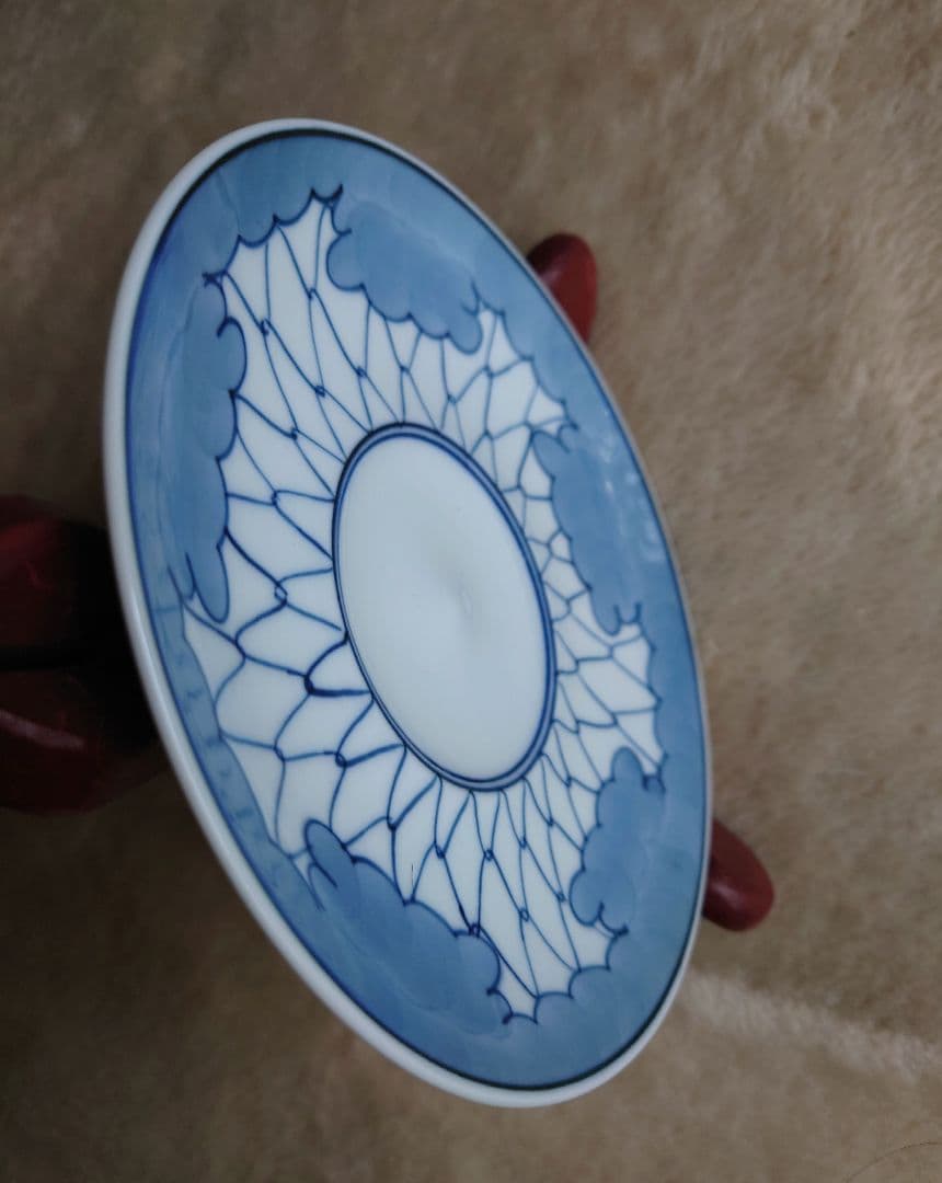 廃盤　館林源右衛門　魚網文双魚耳染め付け茶碗　スープ碗皿　カップ＆ソーサー