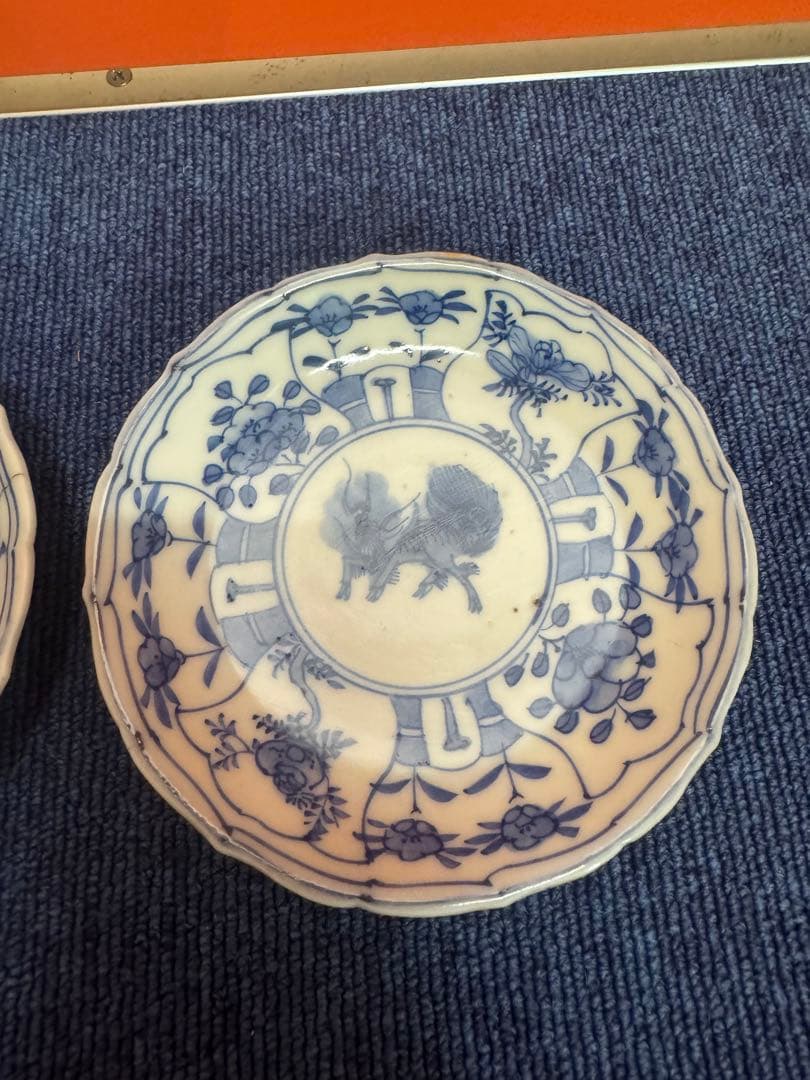 1857  古伊万里　染付青花　大明成化年製銘　皿　2客　時代