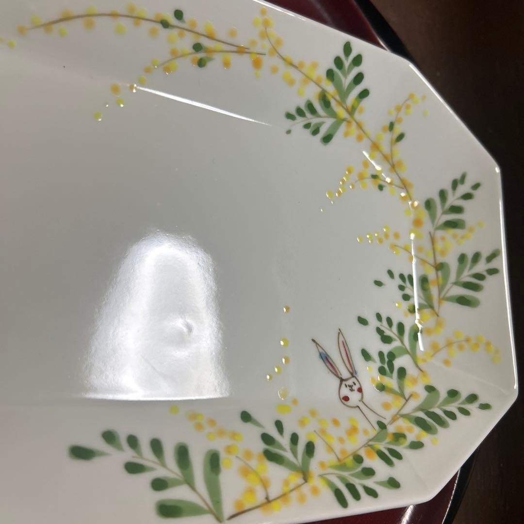 作家　陶芸作家　空萌工房 うさぎ 田口紀美子　ミモザ　八角長皿　大　②