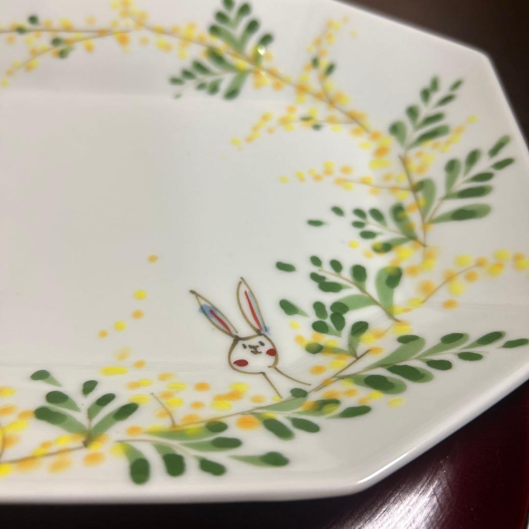 作家　陶芸作家　空萌工房 うさぎ 田口紀美子　ミモザ　八角長皿　大　②