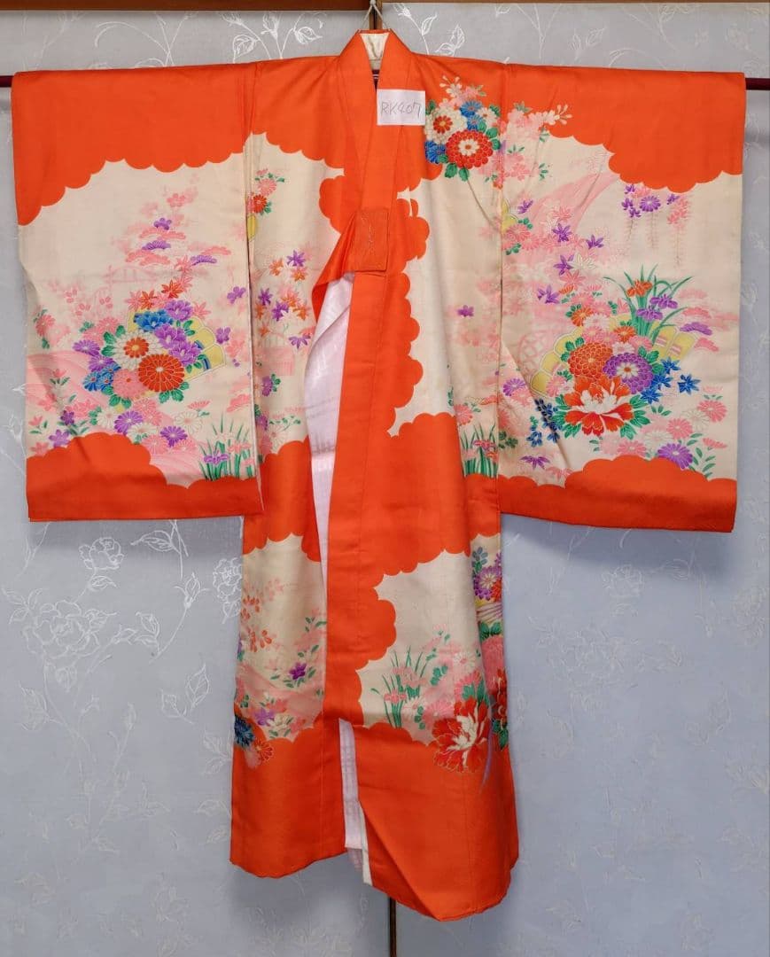 RK407 アンティーク子供着物長襦袢付き98着丈センチ裄丈45センチ3歳前後用