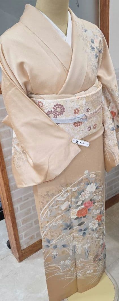 訪問着 4点フルセット、着物、袋帯、帯締め、帯揚げ トールサイズ対応