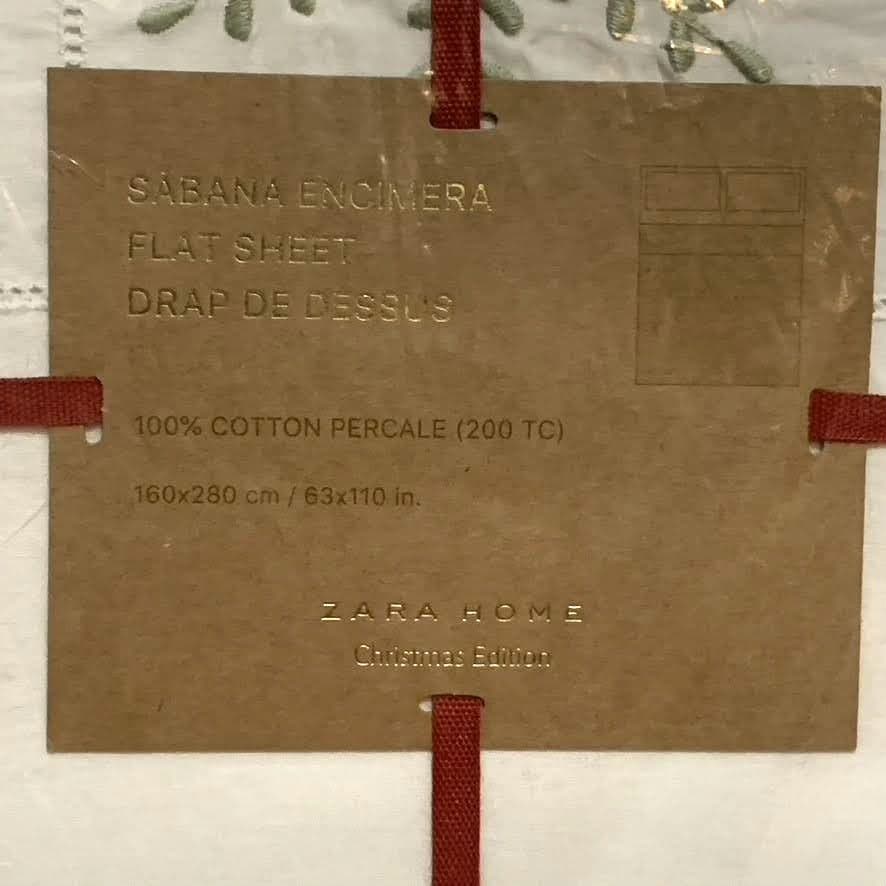 新品　ザラホーム　ホワイト　刺繍　フラットシーツ　枕カバー2枚入り　2点セット
