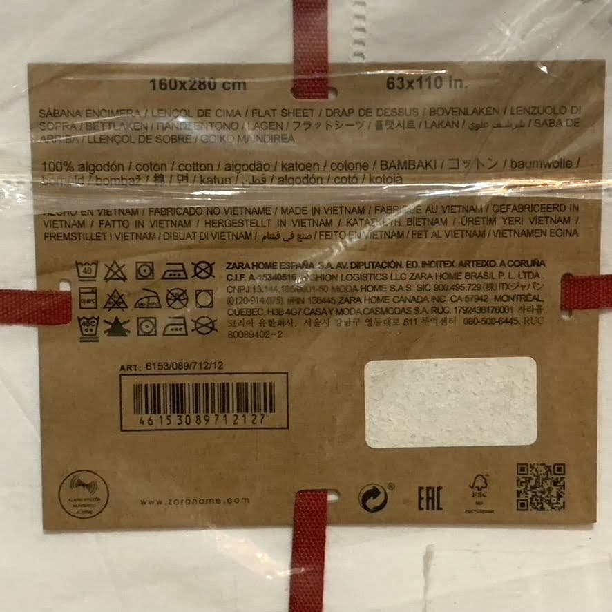 新品　ザラホーム　ホワイト　刺繍　フラットシーツ　枕カバー2枚入り　2点セット