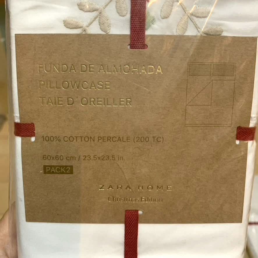 新品　ザラホーム　ホワイト　刺繍　フラットシーツ　枕カバー2枚入り　2点セット