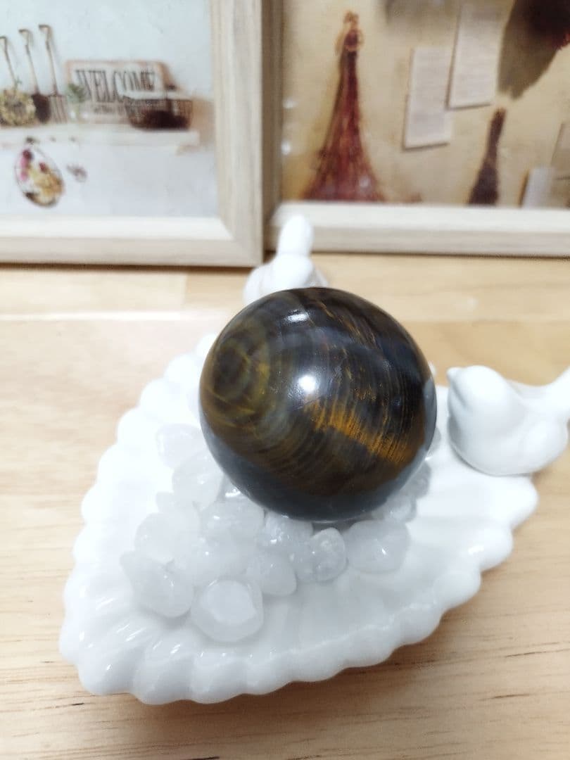 もりりん【№19】天然石 謎石 スフィア 184.0g 52.1mm珪化木