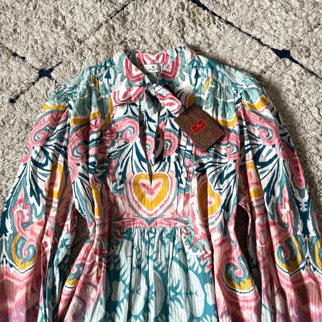 【タグ付✨】エトロ　チュニック　シャツ　ボウタイ　リボン　総柄　ワンピース　XL