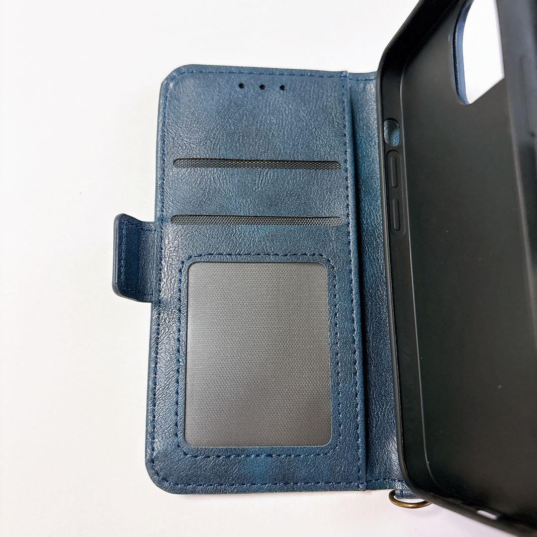 ONES iPhone 13 mini 手帳型 ケース 藍色 ストラップ 付き
