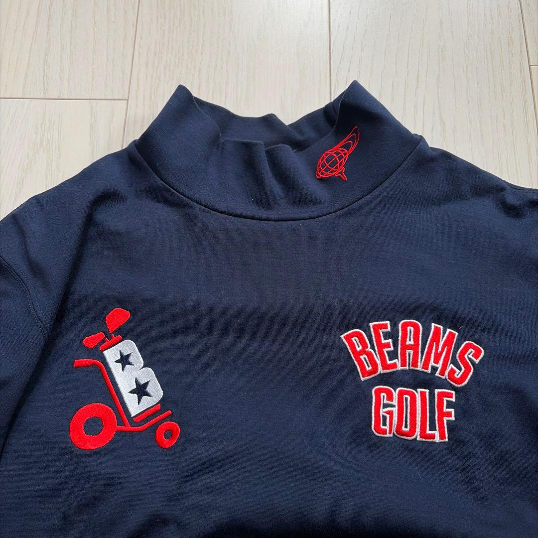 BEAMS GOLF モックネック長袖カットソー ネイビー メンズ