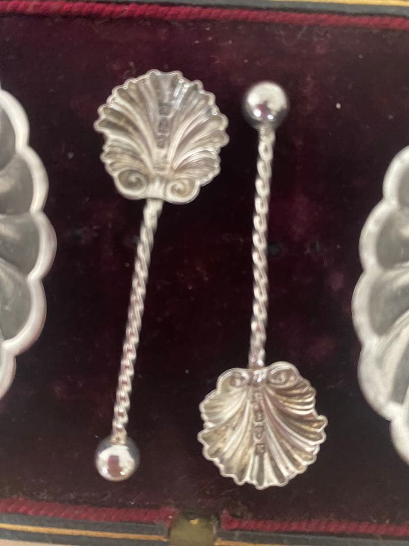 シェルトレイ　ペア　イギリスアンティーク　純銀　シルバー　ソルト入れ