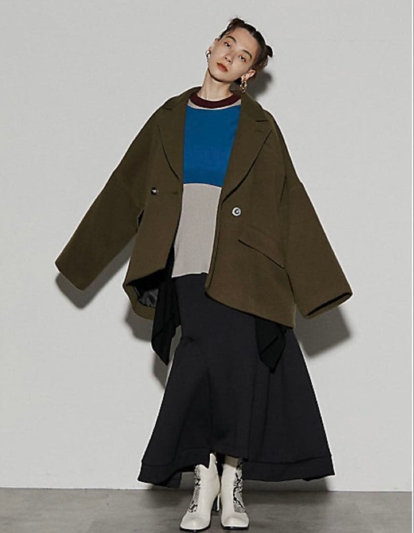 ●美品●UN3D.アンスリード ドルマンミドルウールコート⭐︎カーキ