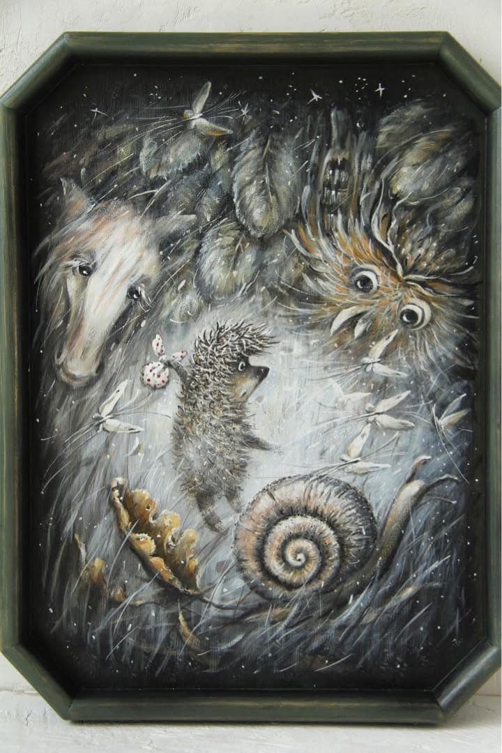 秋の感謝セール♪ロシア雑貨『霧の中のハリネズミ』飾り皿木製トレー マトリョーシカ