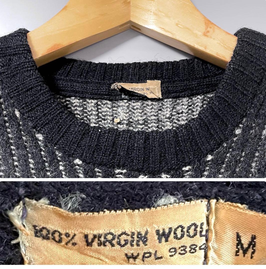 入手困難 50s ビンテージ ジャガード ニット セーター 雪柄 ウール 黒