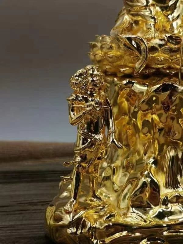 【修縁堂】メッキ 延命地蔵 置物 仏像 地蔵菩薩 仏教工芸品 鎮宅辟邪 真鍮製