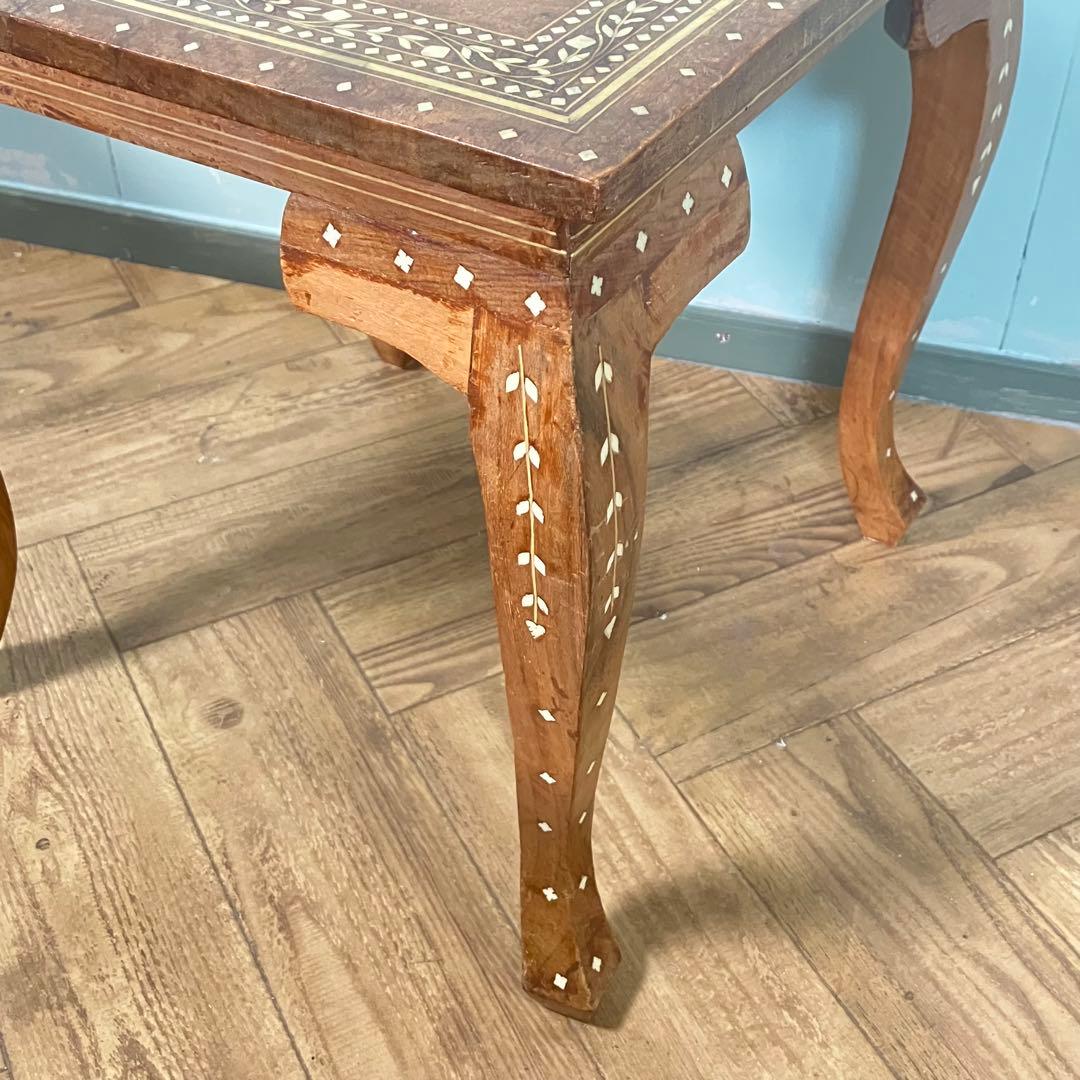 素敵 アンティーク 象嵌デザイン スクエア型 木製サイドテーブル ビンテージ品