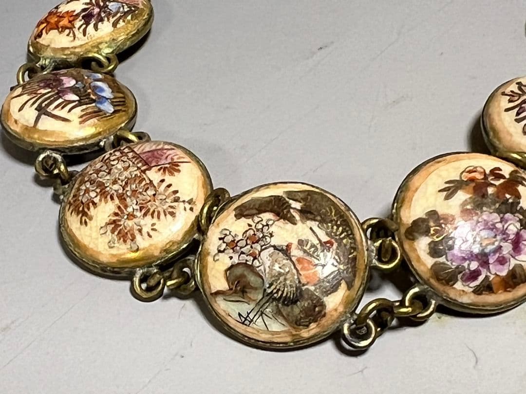 アンティークブレスレット　京都　薩摩焼花鳥文ブレスレット《明治大正期》里帰り