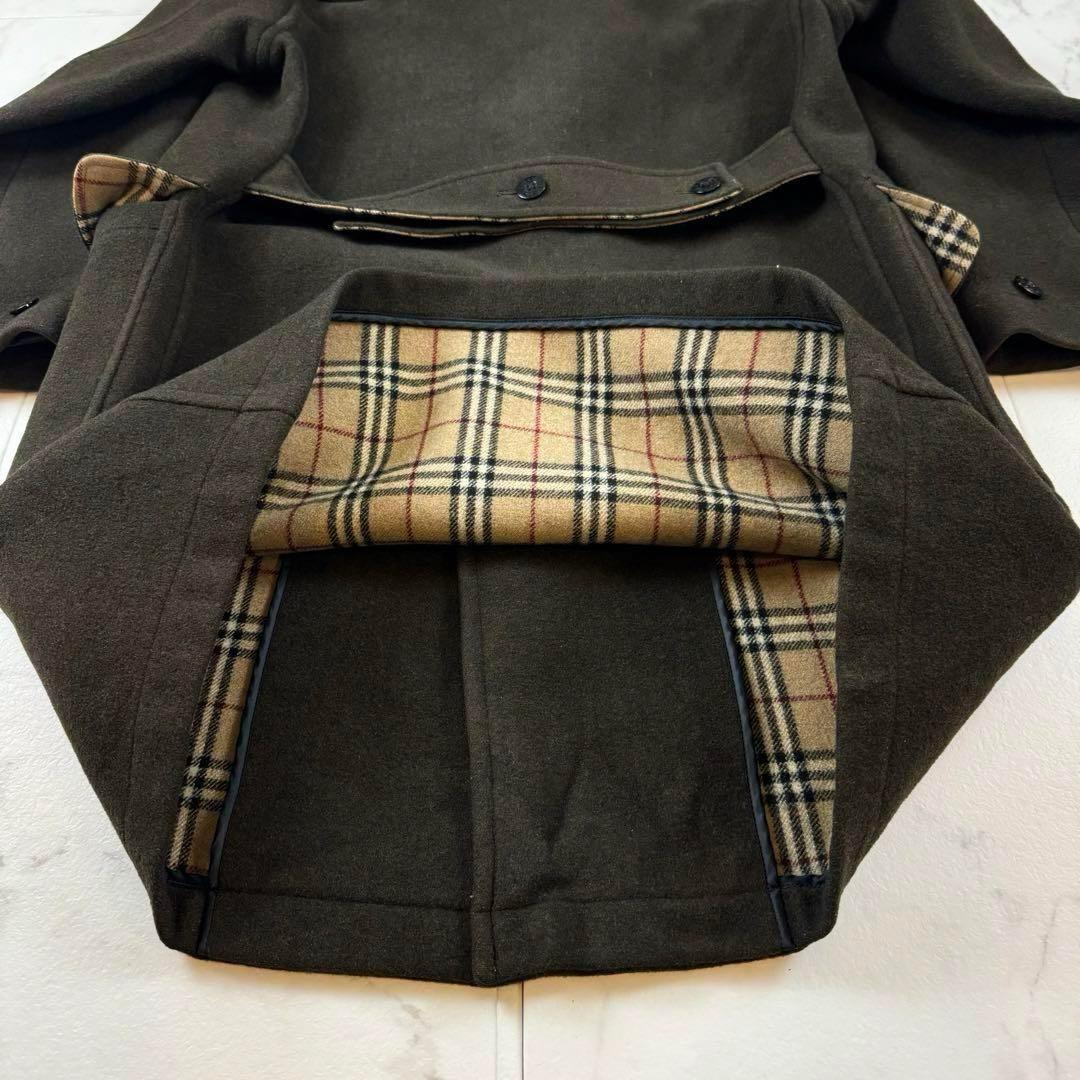 希少✨バーバリーブラックレーベル ダッフルコート ノバチェック ブラウン レザー