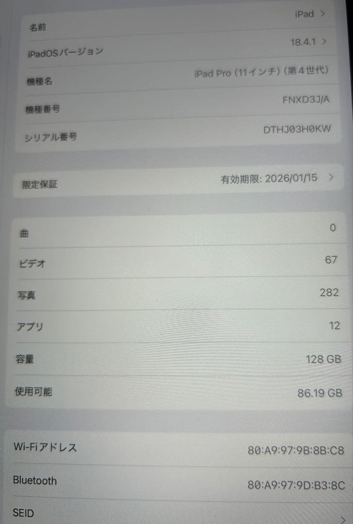 iPad Pro (11インチ) (第4世代) 128GB